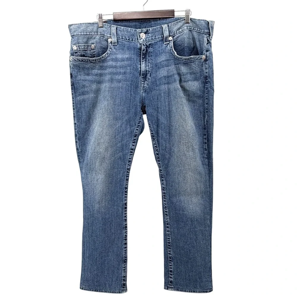 True Religion Straight Leg Jeans Mens 40 Blue Good Horseshoe Stitch Denim